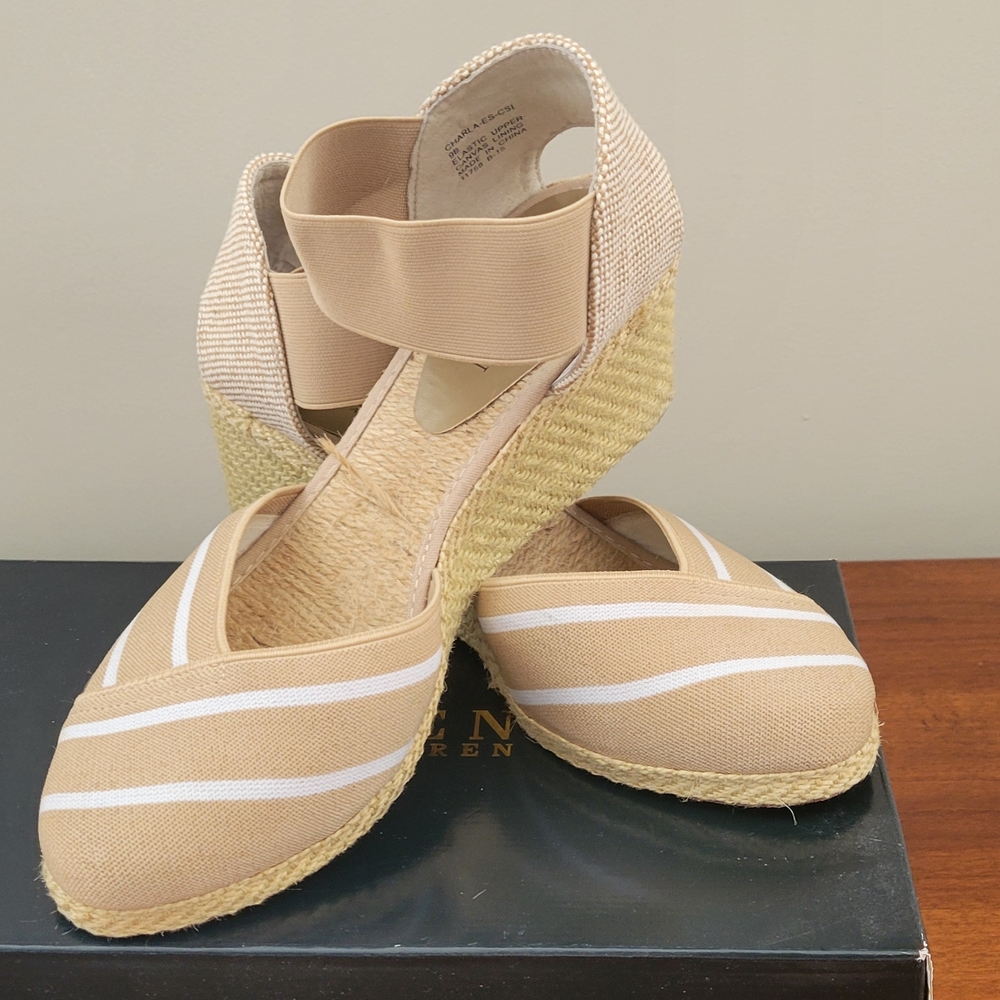Lauren Ralph Lauren Beige and White Espadrille Wedges